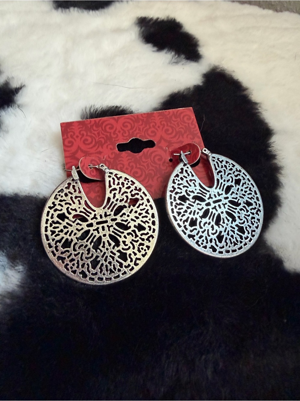 Ornate Silver Filigree Round Drop Earrings - Women Jewelry